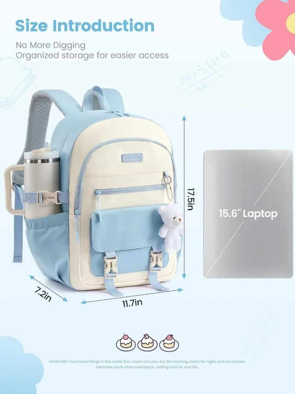 Cute Teen Girls School Backpack, Fits 15.6